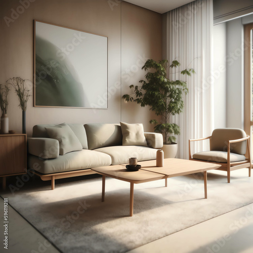 Living room . Interior with house background. Modern interior design. 3D Render © arlila