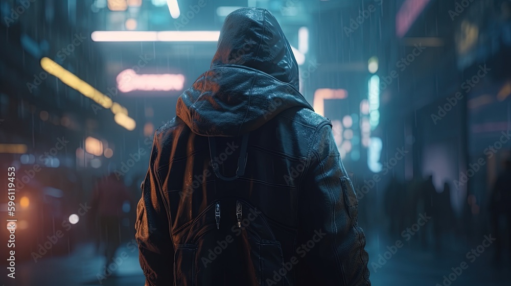 cyberpunk player hooded, digital art illustration, Generative AI cyberpunk player hooded, digital art illustration, Generative AI