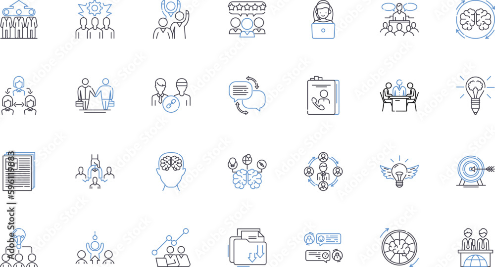 Customer service training line icons collection. Empathy, Communication, De-escalation, Patience, Conflict resolution, Listening, Problem-solving vector and linear illustration. Attention Customer service training line icons collection. Empathy, Communication, De-escalation, Patience, Conflict resolution, Listening, Problem-solving vector and linear illustration. Attention