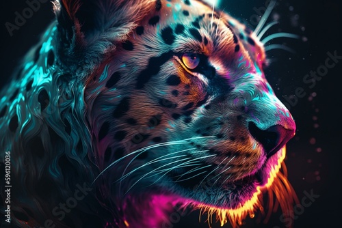 Abstract cougar illustration with vibrant colors. Generative AI
