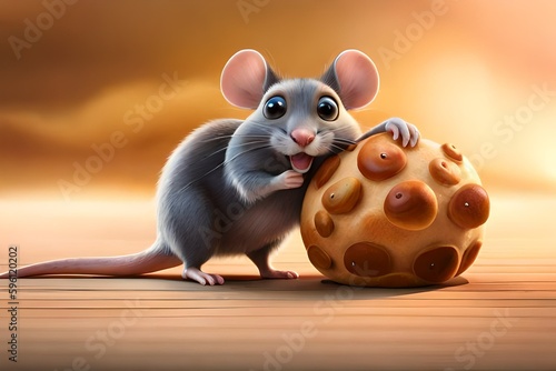 Cartoon mouse eating bread. Generative artificial intelligence
