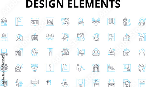 Design elements linear icons set. Color, Typography, Layout, Shape, Texture, Composition, Contrast vector symbols and line concept signs. Balance,Unity,Harmony illustration