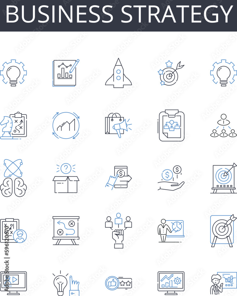 Business strategy line icons collection. Marketing plan, Accounting principles, Project management, Entrepreneurial vision, Sales tactics, Financial management, Operational planning vector and linear