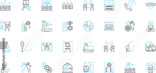 Infectious disease linear icons set. Virus, Bacteria, Fungi, Contagious, Epidemic, Outbreak, Pandemic line vector and concept signs. Vaccine,Antibiotics,Pathogen outline illustrations