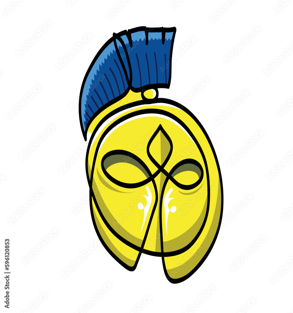 One line drawing of armour warrior helmet. One continuous line drawing