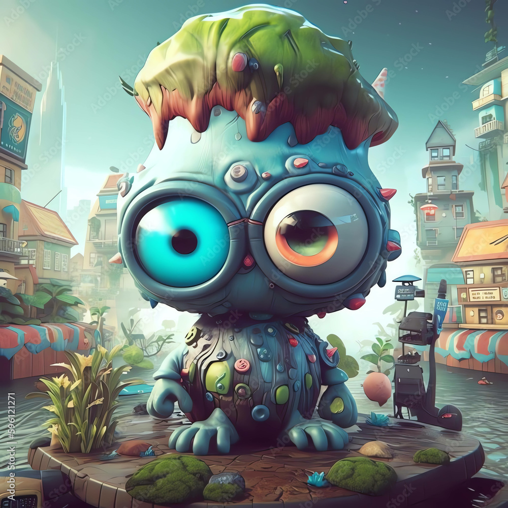 Whimsical Wallpaper: 3D Render Featuring Monster Mushrooms Whimsical Wallpaper: 3D Render Featuring Monster Mushrooms