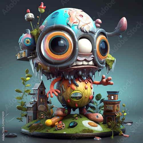 Mystical Metropolis 3D Render Monster Mushrooms in Cyberpunk Ambiance