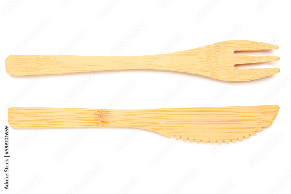 Wooden cutlery isolated on white background Wooden cutlery isolated on white background
