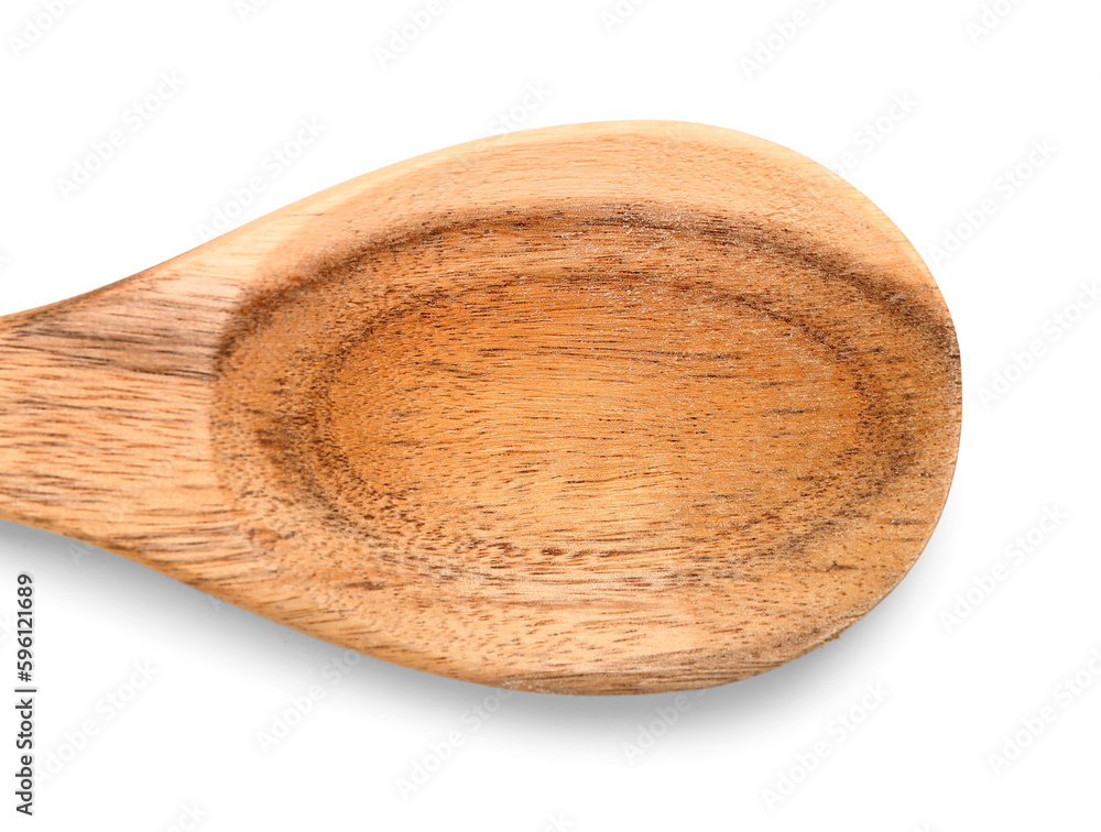 Empty wooden spoon on white background, closeup Empty wooden spoon on white background, closeup