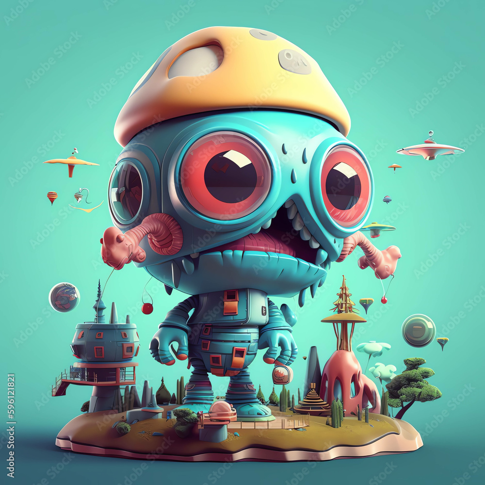 3D render Monster mushrooms background design illustration and wallpaper 3D render Monster mushrooms background design illustration and wallpaper