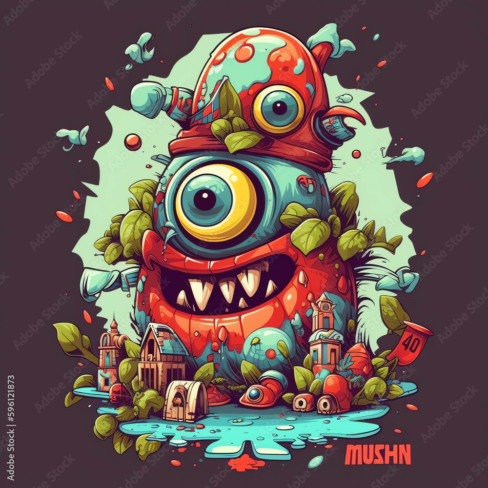 3D render Monster mushrooms background design illustration and wallpaper