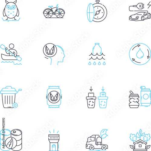 Environmental science linear icons set. Sustainability, Biodiversity, Pollution, Conservation, Ecosystems, Greenhouse, Deforestation line vector and concept signs. Renewable,Climate,Habitat outline