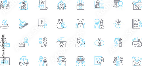 Geriatric care linear icons set. Aging, Elderly, Dementia, Alzheimer's, Palliative, Hospice, End-of-life line vector and concept signs. Independence, Mobility, Falls outline illustrations