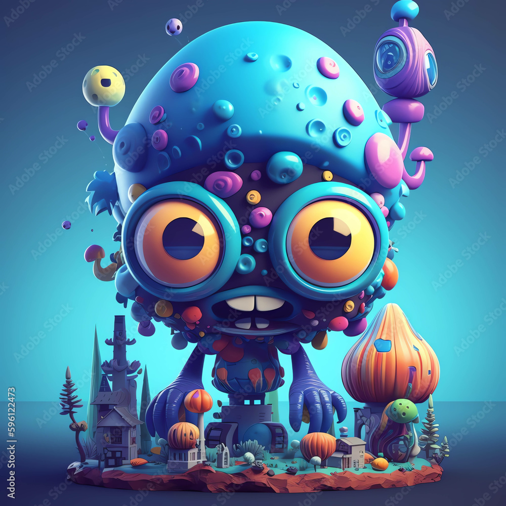 3D render Monster mushrooms background design illustration and wallpaper