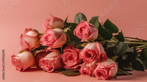Bouquet of pink roses on pink background, Mother's Day, Wedding, Valentine Day, Anniversary,  Spring, Generative AI, Generative, AI