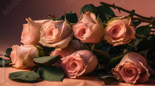 Bouquet of pink roses on pink background, Mother's Day, Wedding, Valentine Day, Anniversary,  Spring, Generative AI, Generative, AI
