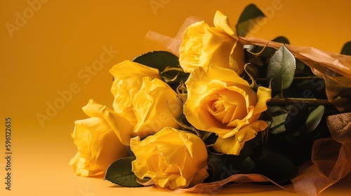 Bouquet of yellow roses on yellow background, Mother's Day, Wedding, Valentine Day, Anniversary,  Spring, Generative AI, Generative, AI