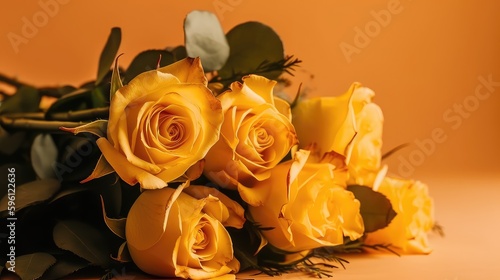 Bouquet of yellow roses on yellow background, Mother's Day, Wedding, Valentine Day, Anniversary,  Spring, Generative AI, Generative, AI