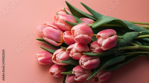 Bouquet of tulips on pink background, Mother's Day, Spring, Generative AI, Generative, AI