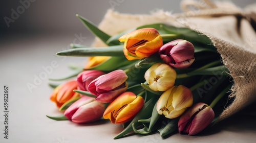 Bouquet of colorful tulips on white background, Mother's Day, Spring, Generative AI, Generative, AI