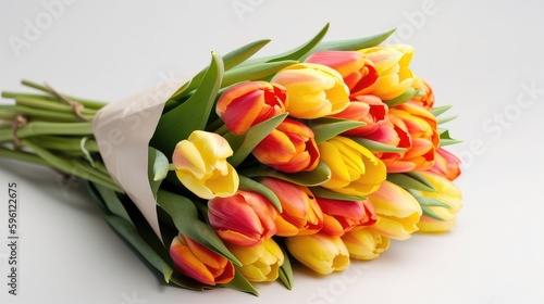 Bouquet of colorful tulips on white background, Mother's Day, Spring, Generative AI, Generative, AI