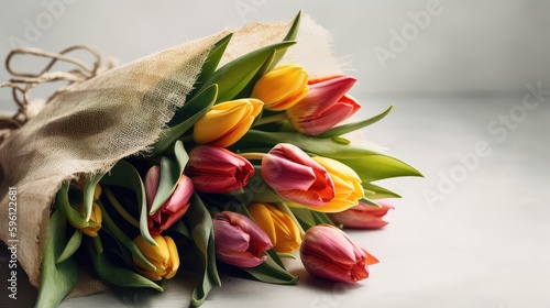 Bouquet of colorful tulips on white background, Mother's Day, Spring, Generative AI, Generative, AI