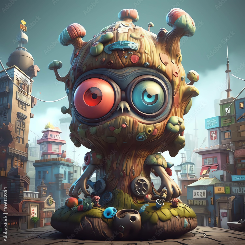 Cyberpunk Fantasy 3D Render Monster Mushrooms Amidst Urban Cityscape Cyberpunk Fantasy 3D Render Monster Mushrooms Amidst Urban Cityscape