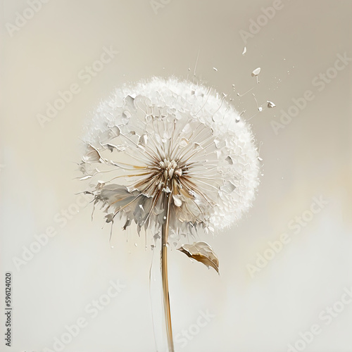 Luxury floral oil painting. Gold dandelion on white background. Generative AI © Agata25