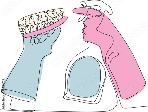 Home cleaning service landing page design concept, illustration of janitors with cleaning tools. Vector illustration