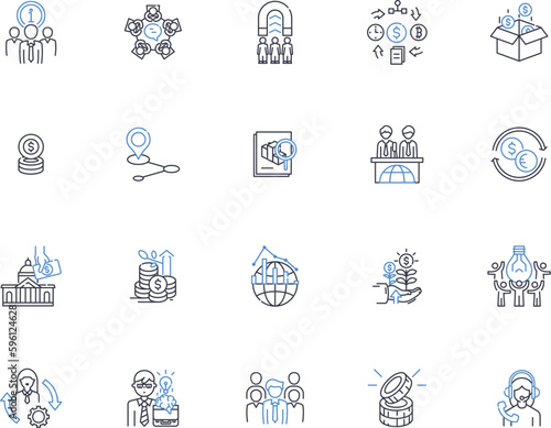 Liberalization line icons collection. Deregulation, Free-market, Privatization, Competition, Restructuring, Reform, Openness vector and linear illustration. Globalization,Marketization,Democratization