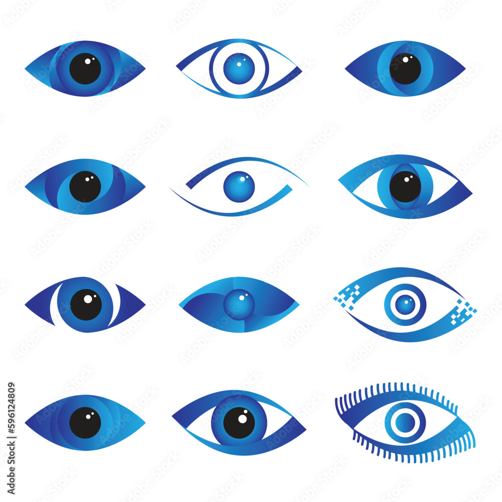 Set of Blue Eye Logo, Icon. Vector illustration.