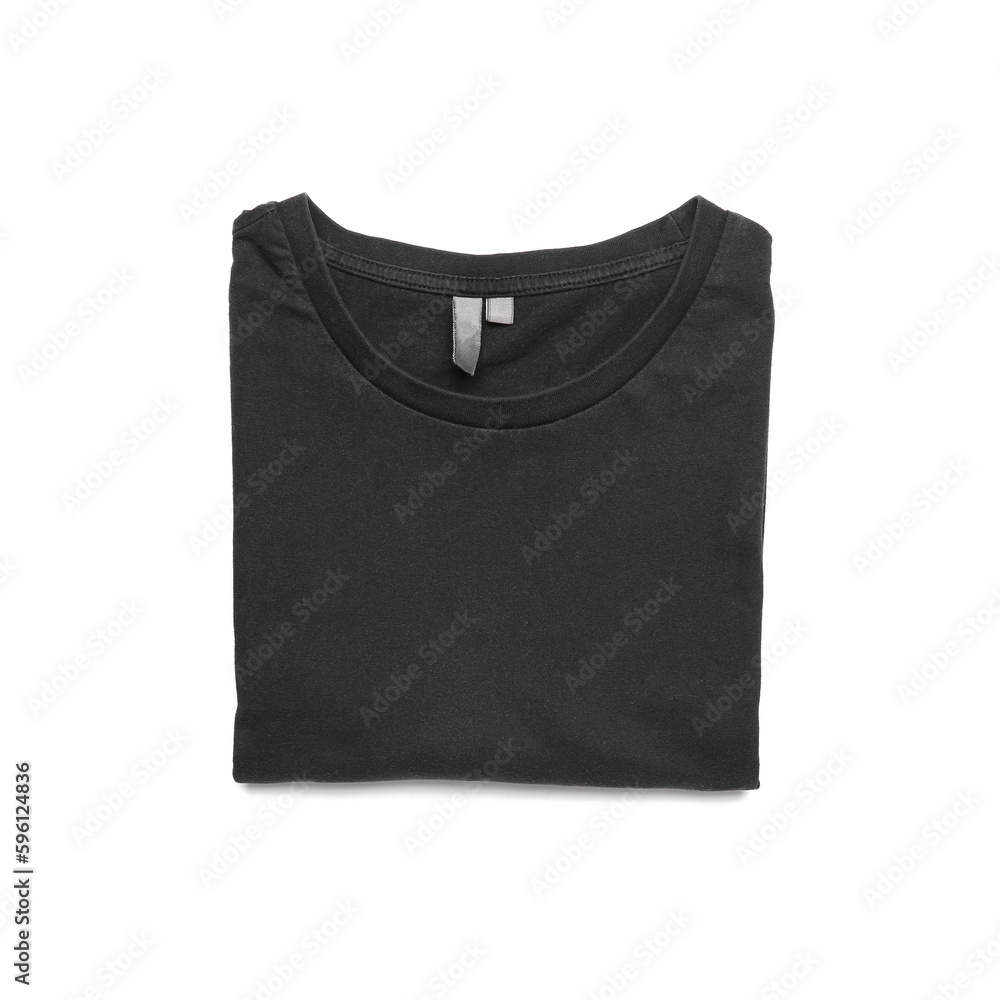 Folded black t-shirt on white background