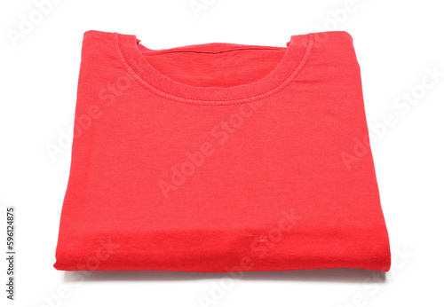 Folded red t-shirt on white background