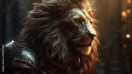 majestic lion  digital art illustration  Generative AI