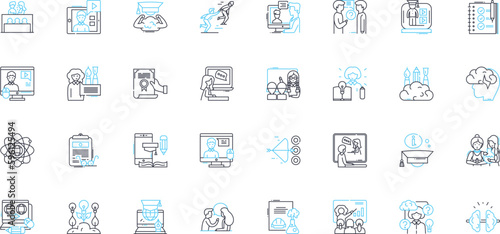 Instruction linear icons set. Guidelines, Directions, Commands, Tutorial, Explanation, Coaching, Lectures line vector and concept signs. Demonstration,Counselling,Leadership outline illustrations