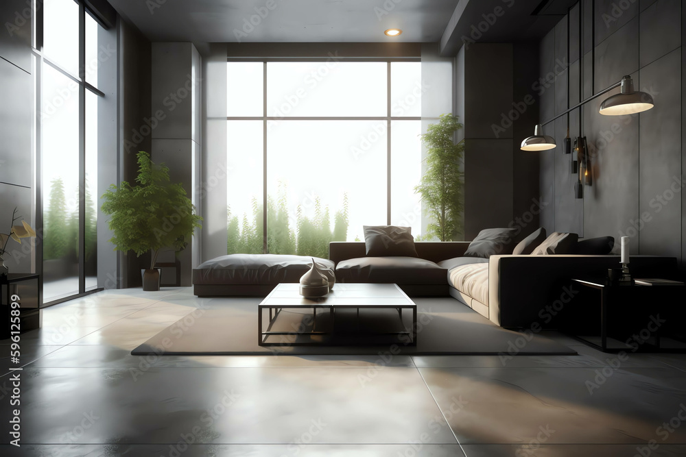 The stylish and modern compostion at living room interior with sofa, wooden table, commode and elegant personal accessories 3d render, generative ai The stylish and modern compostion at living room interior with sofa, wooden table, commode and elegant personal accessories 3d render, generative ai