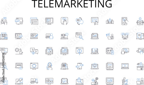 Telemarketing line icons collection. Disruptive, Profit, Innovation, Scalable, Sustainability, Efficiency, Revenue vector and linear illustration. Flexibility,Dynamic,Cost-effective outline signs set photo