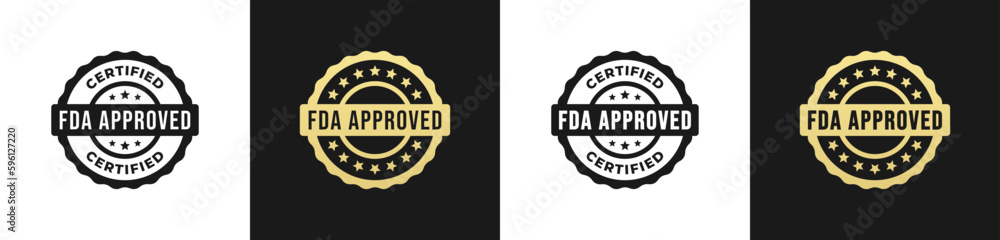 FDA Approved Label or FDA Approved Sign vector isolated in flat style. Best FDA Approved label vector for product packaging design element. Simple FDA Approved sign for packaging design element. FDA Approved Label or FDA Approved Sign vector isolated in flat style. Best FDA Approved label vector for product packaging design element. Simple FDA Approved sign for packaging design element.