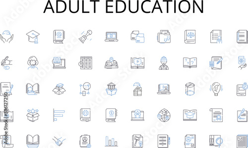 adult education line icons collection. Neural nerks, Algorithms, Analytics, Automation, Big data, Clustering, Decision trees vector and linear illustration. Deep learning,Dimensionality reduction © michael broon