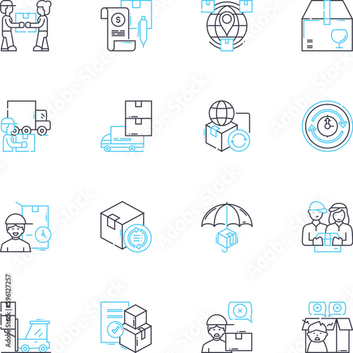Goods delivery linear icons set. Shipping, Delivery, Logistics, Parcel, Courier, Warehouse, Fulfillment line vector and concept signs. Transport,Package,Dispatch outline illustrations