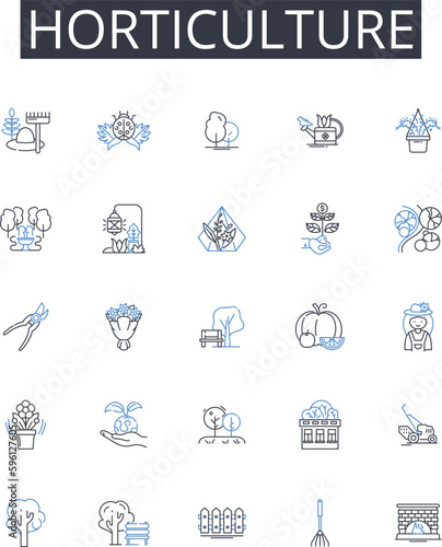 Horticulture line icons collection. Gardening, Cultivation, Agronomy, Floriculture, Landscaping, Propagation, Farming vector and linear illustration. Nursery,Botany,Greenhouse outline signs set