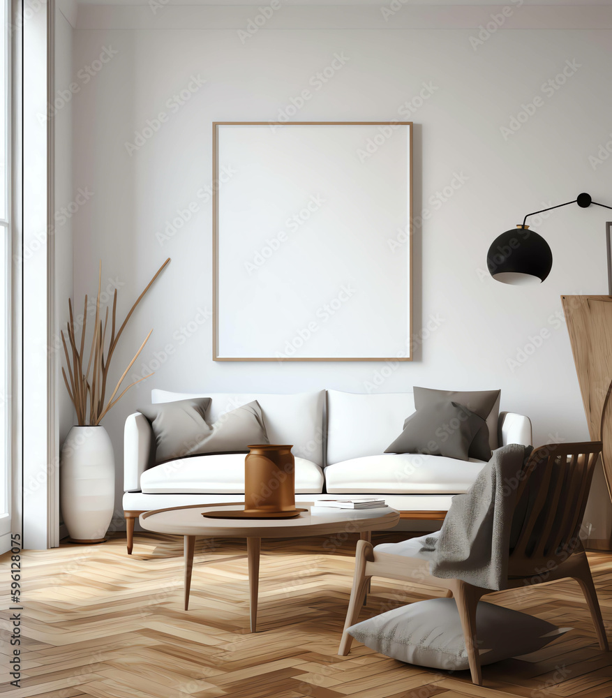 Minimalist and Modern Interior Living Room with Mockup frame and soft sofa color, generative ai Minimalist and Modern Interior Living Room with Mockup frame and soft sofa color, generative ai