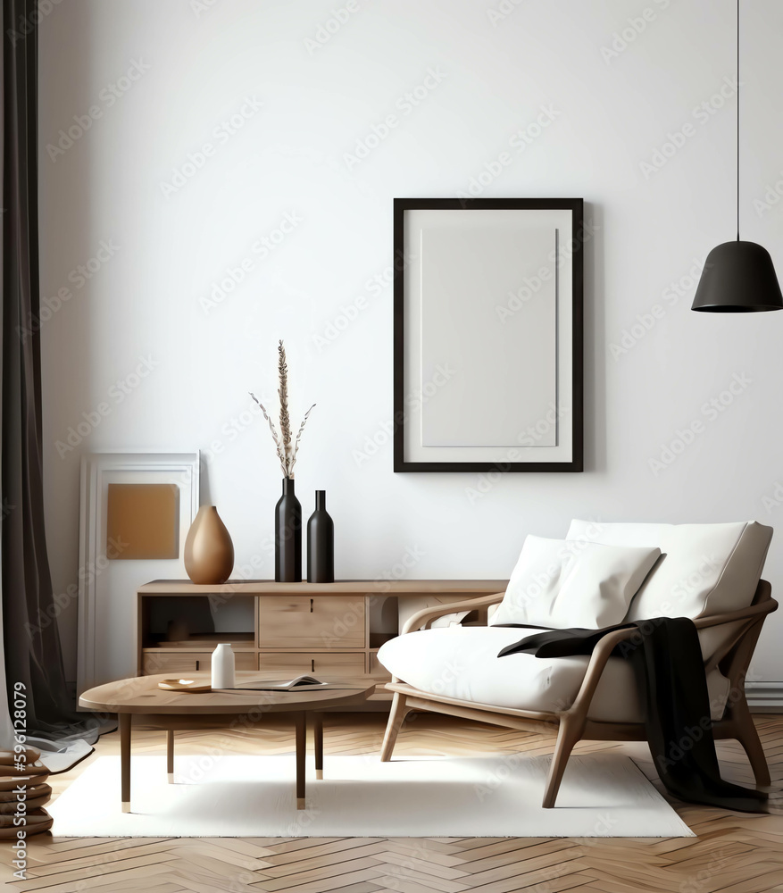 Minimalist and Modern Interior Living Room with Mockup frame and soft sofa color, generative ai Minimalist and Modern Interior Living Room with Mockup frame and soft sofa color, generative ai