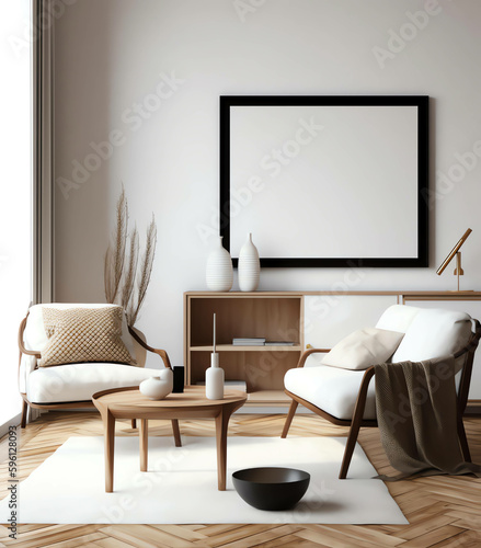 Minimalist and Modern Interior Living Room with Mockup frame and soft sofa color  generative ai