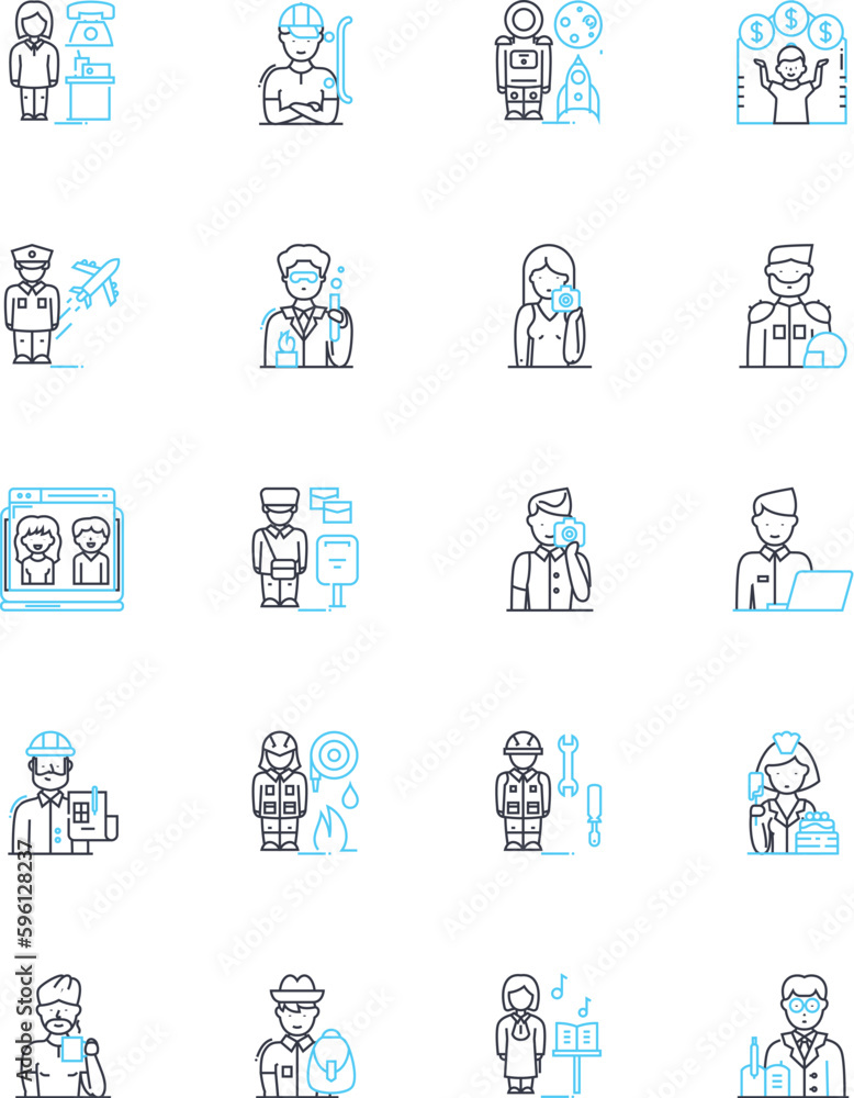 Joint ventures linear icons set. Collaboration , Partnerships , Relationships , Synergy , Alliances , Teamwork , Nerking line vector and concept signs. Integration ,Cooperation ,Mergers outline
