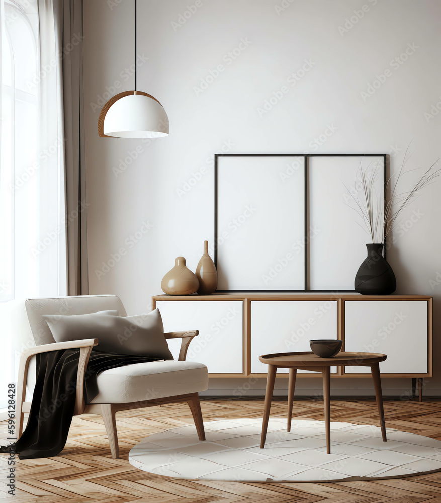 Minimalist and Modern Interior Living Room with Mockup frame , generative ai Minimalist and Modern Interior Living Room with Mockup frame , generative ai