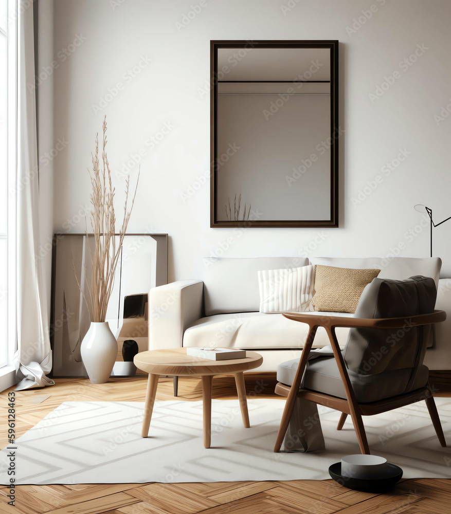 Minimalist and Modern Interior Living Room with Mockup frame , generative ai