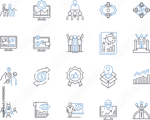 Engagement stats line icons collection. Interaction, Involvement, Reach, Engagement, Metrics, Impressions, Response vector and linear illustration. Connection,Conversation,Feedback outline signs set
