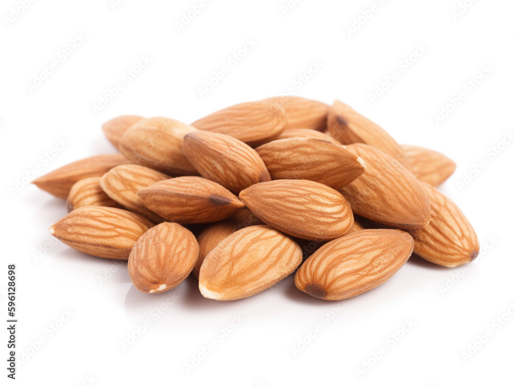 A pile of almonds on a white background A pile of almonds on a white background