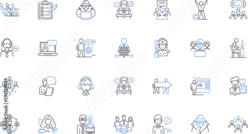Exercise area line icons collection. Cardio, Strength, Yoga, Pilates, Weights, Treadmill, Elliptical vector and linear illustration. Stationary bike,Powerlifting,Calisthenics outline signs set